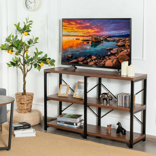 3 Tier 47 Inch Console Metal Frame Sofa Table-Rustic Brown