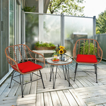3-Piece Rattan Bistro Set with Cushions and Glass Table