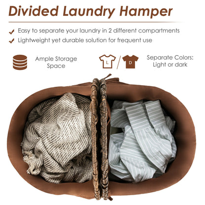 Handwoven Laundry Hamper Basket with 2 Removable Liner Bags-Brown