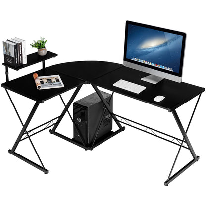 L-Shaped Desk Reversible Corner Computer Desk with Movable Shelf and CPU Stand-Black