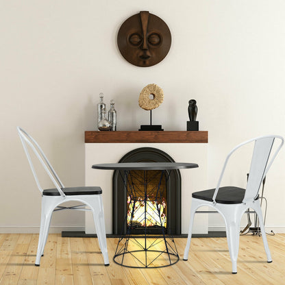 4 Pieces Tolix Style Metal Dining Side Chair Stackable Wood Seat-White