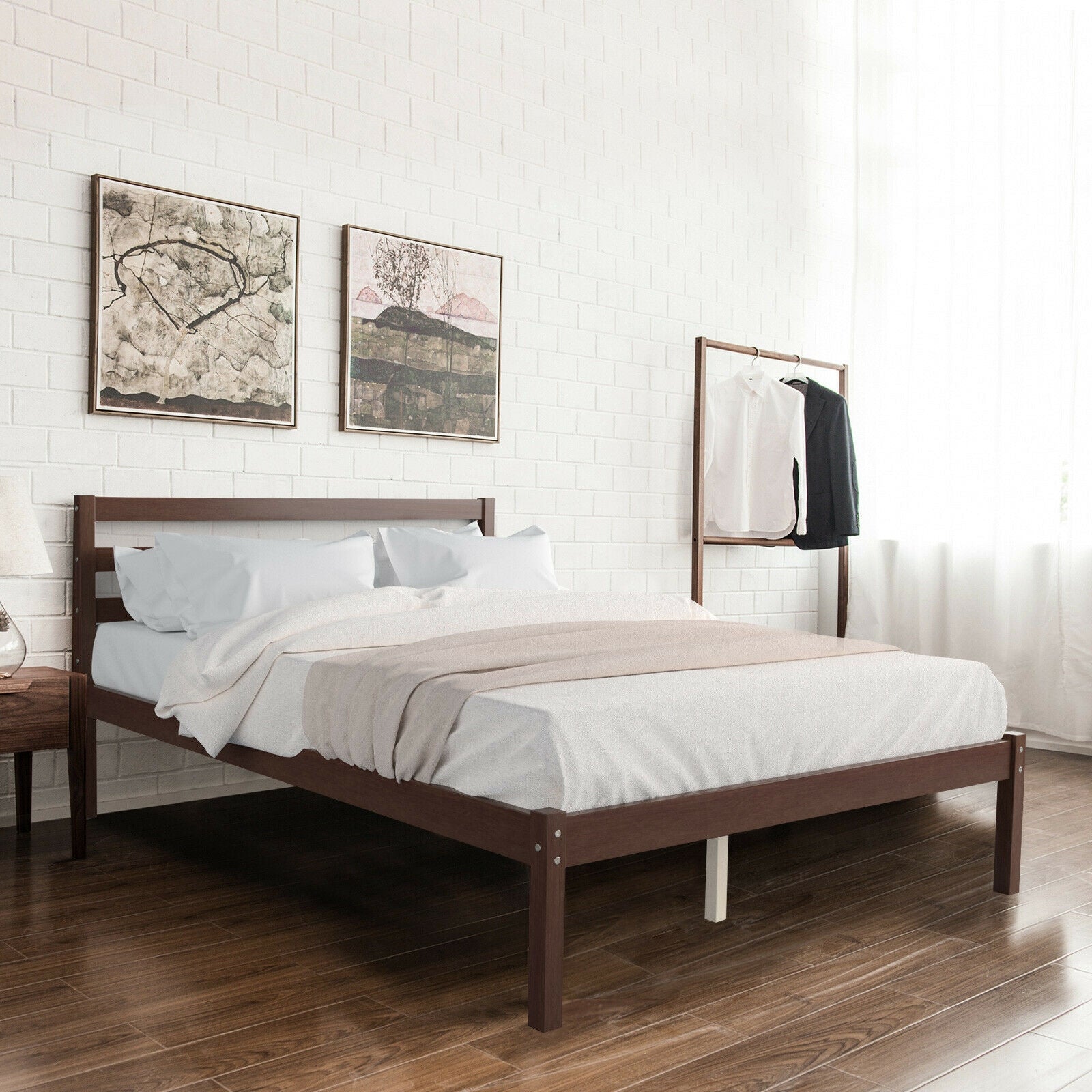 Full Size Bed frame Foundation with Solid Wooden Slat Suppor