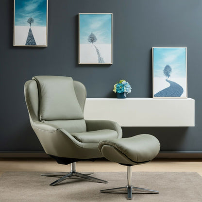 360¬∞ ¬†Swivel Leather Lounge Chair with Ottoman and Aluminum Alloy Base-Gray