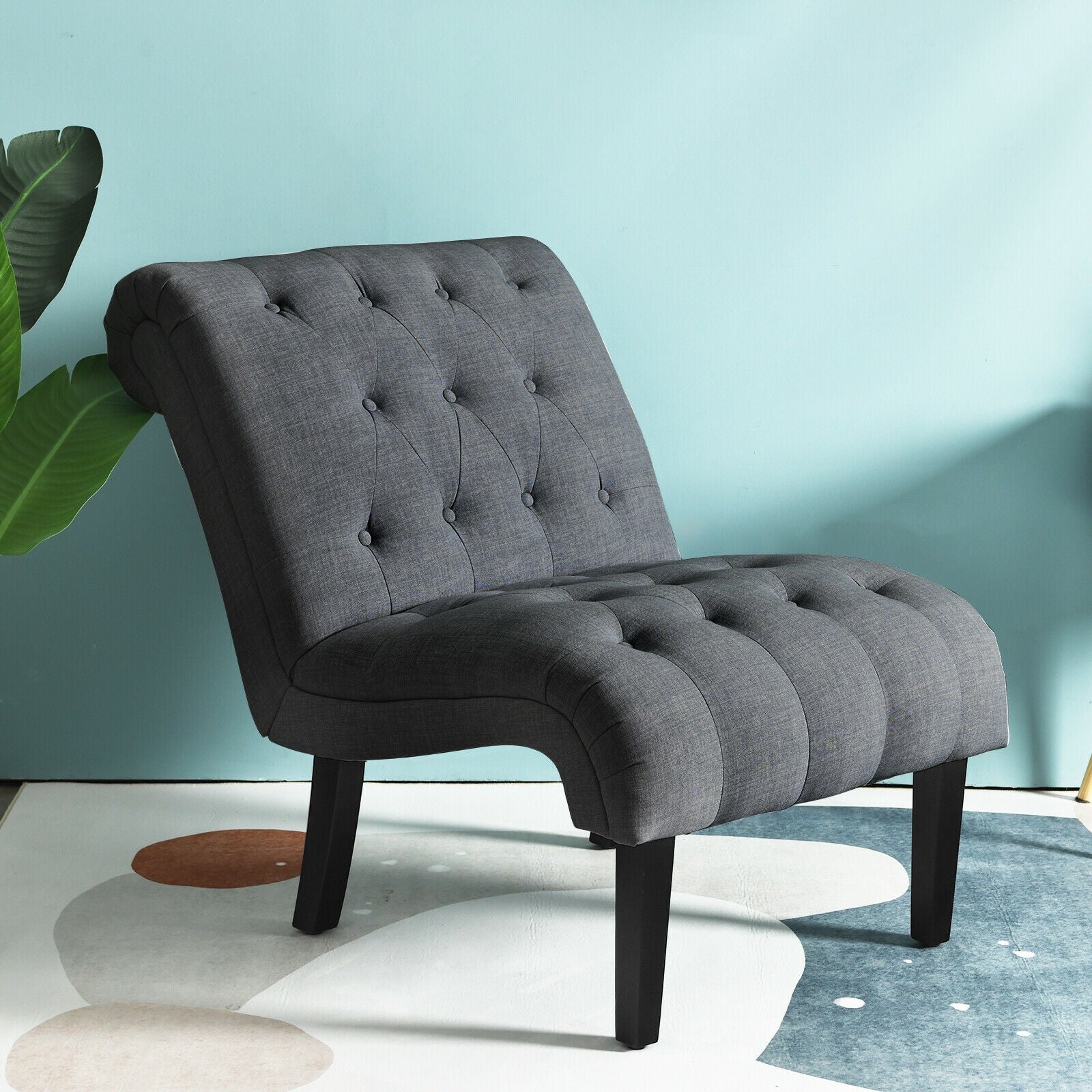 Cotton Linen Fabric Armless Accent Chair with Adjustable Foot Pads-Dark Gray