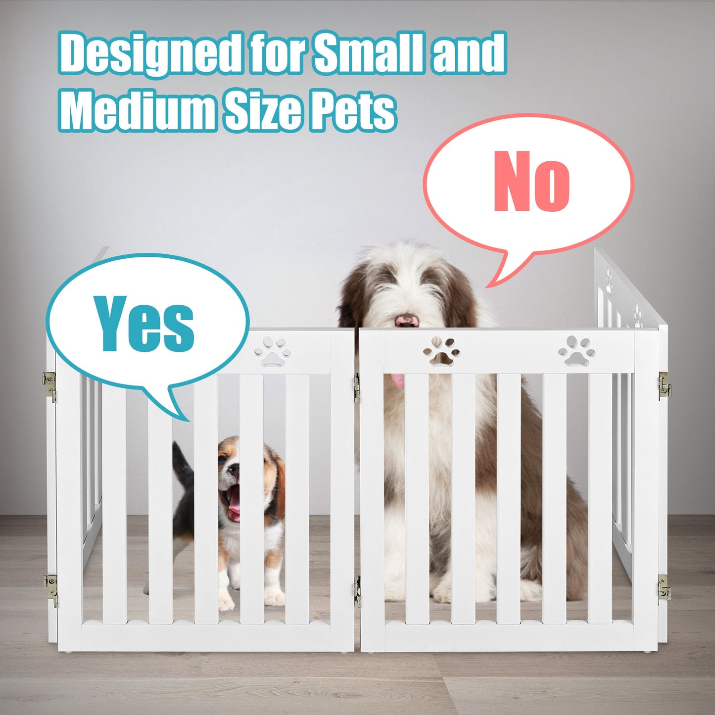 24 Inch Folding Wooden Freestanding Pet Gate Dog Gate with 360¬∞ Hinge -White