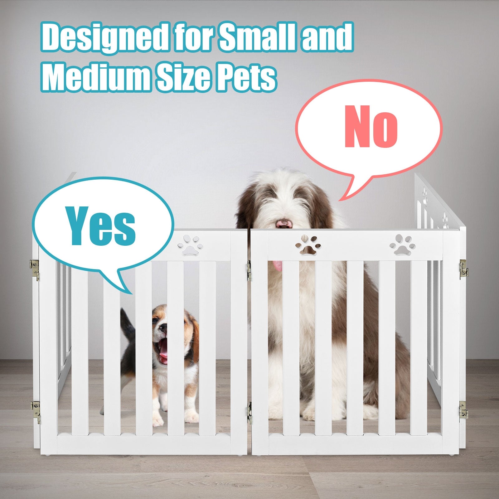 24 Inch Folding Wooden Freestanding Pet Gate Dog Gate with 360¬∞ Hinge -White