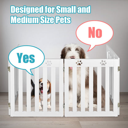 24 Inch Folding Wooden Freestanding Pet Gate Dog Gate with 360¬∞ Hinge -White