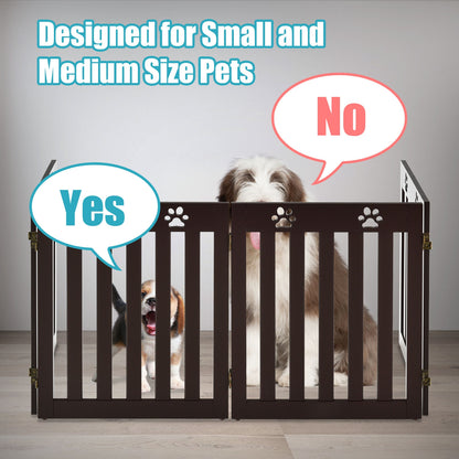 24 Inch Folding Wooden Freestanding Pet Gate Dog Gate with 360¬∞ Hinge -Dark Brown