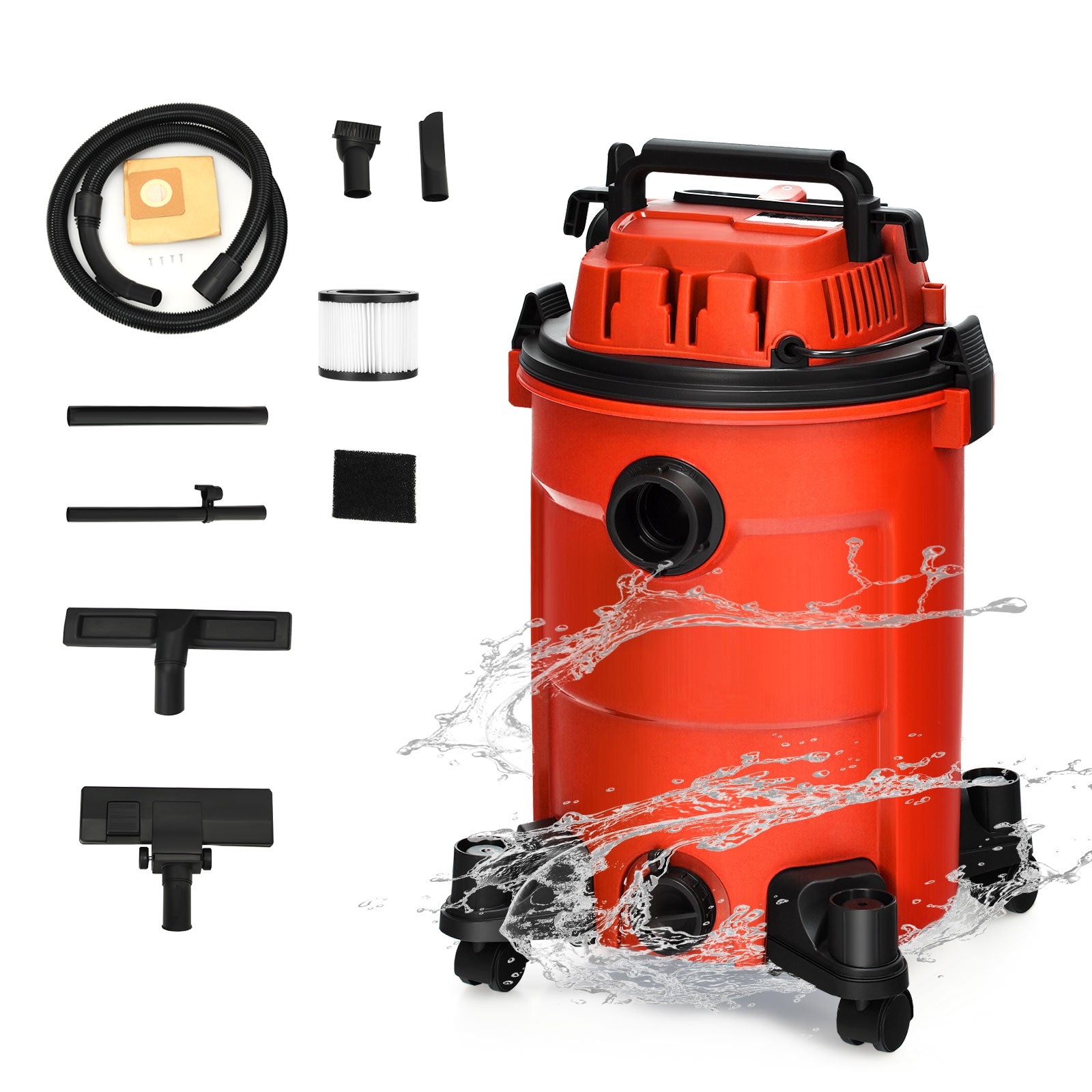 3 in 1 6.6 Gallon 4.8 Peak HP Wet Dry Vacuum Cleaner with Blower-Red