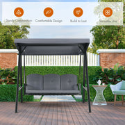 Outdoor 3-Seat Porch Swing with Adjust Canopy and Cushions-Gray - Gray