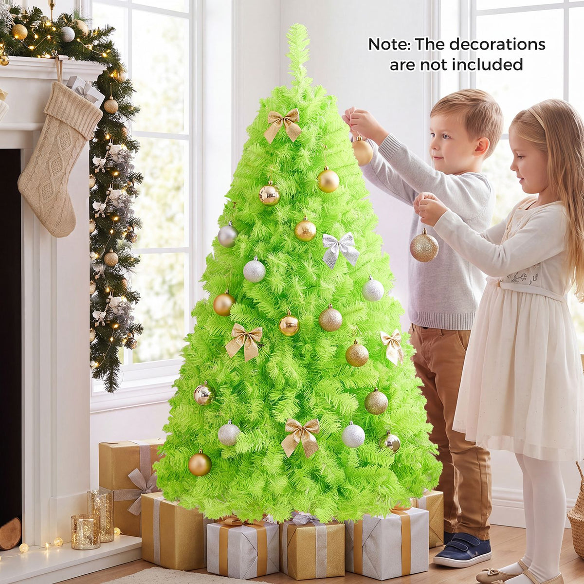 4.5 FT Pre-Lit Lime Green Christmas Tree w/ 500/250/140/750 Warm White LED Lights