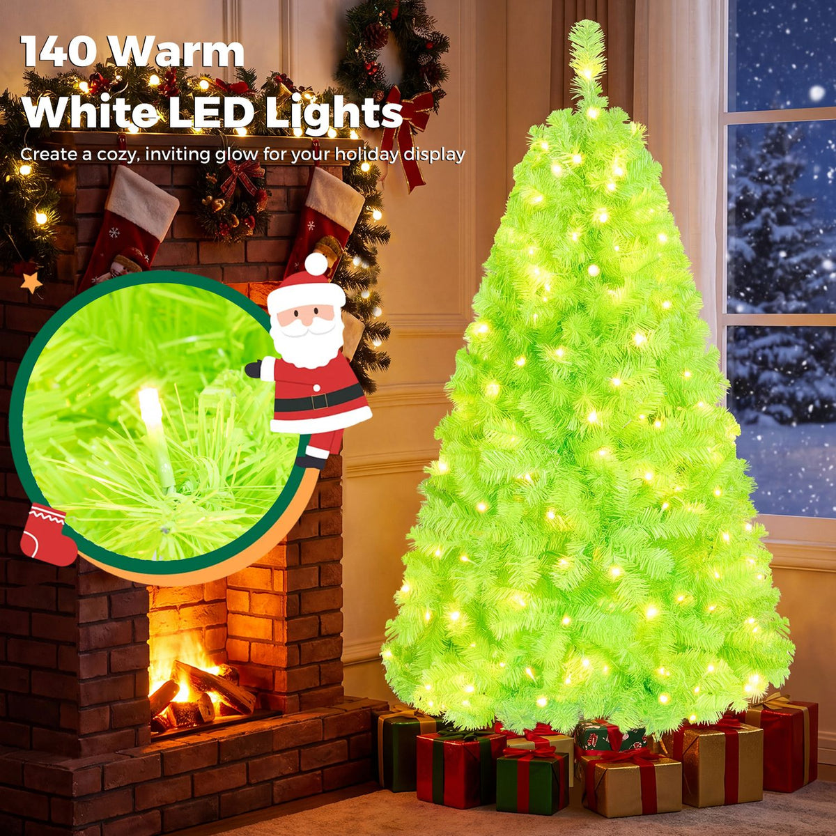 4.5 FT Pre-Lit Lime Green Christmas Tree w/ 500/250/140/750 Warm White LED Lights