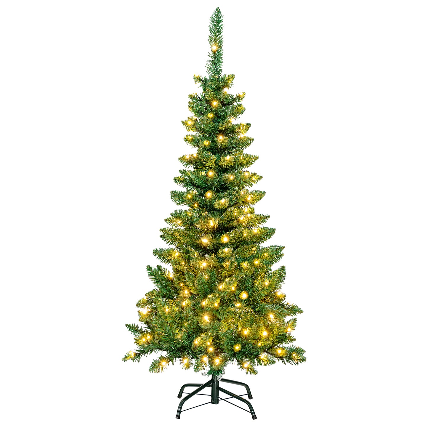 4.5 ft Pre-Lit Premium Hinged Artificial Fir Pencil Christmas Tree with LED Lights-Green
