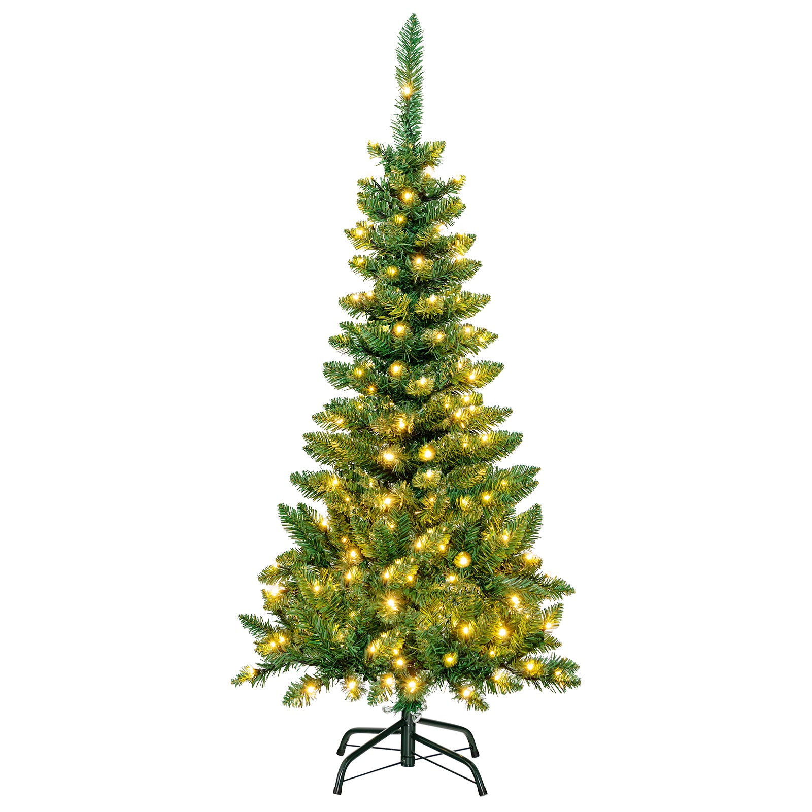 4.5 ft Pre-Lit Premium Hinged Artificial Fir Pencil Christmas Tree with LED Lights-Green