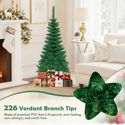 4.5 ft Pre-Lit Premium Hinged Artificial Fir Pencil Christmas Tree with LED Lights-Green
