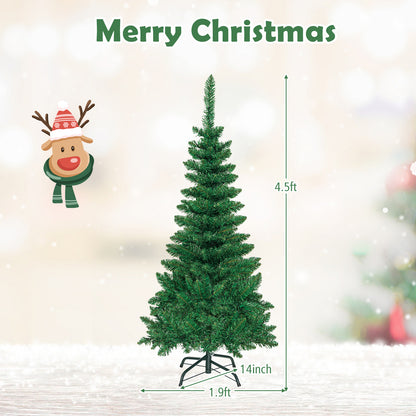 4.5 ft Pre-Lit Premium Hinged Artificial Fir Pencil Christmas Tree with LED Lights-Green