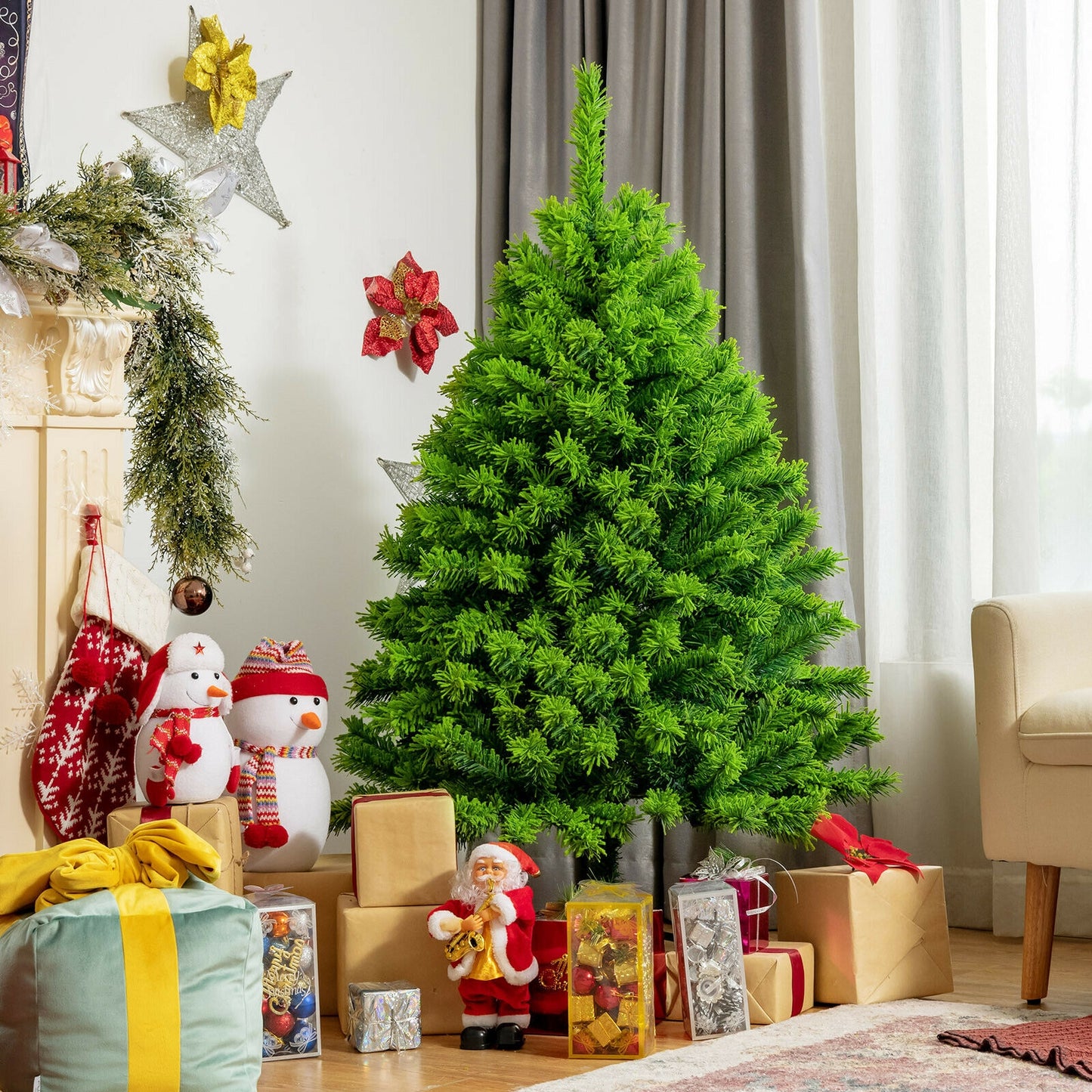 Snow Flocked Artificial Christmas Tree with Metal Stand-4.5 ft