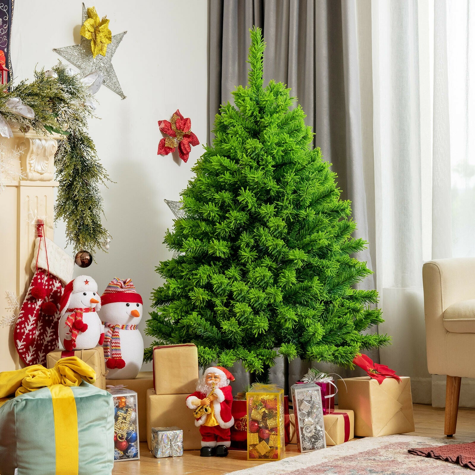Snow Flocked Artificial Christmas Tree with Metal Stand-4.5 ft
