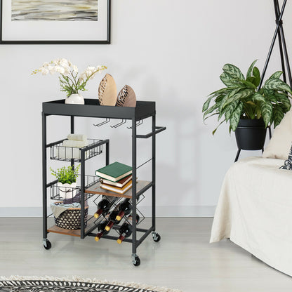 Kitchen Island Cart on Wheels with Removable Top and Wine Rack-Rustic Brown
