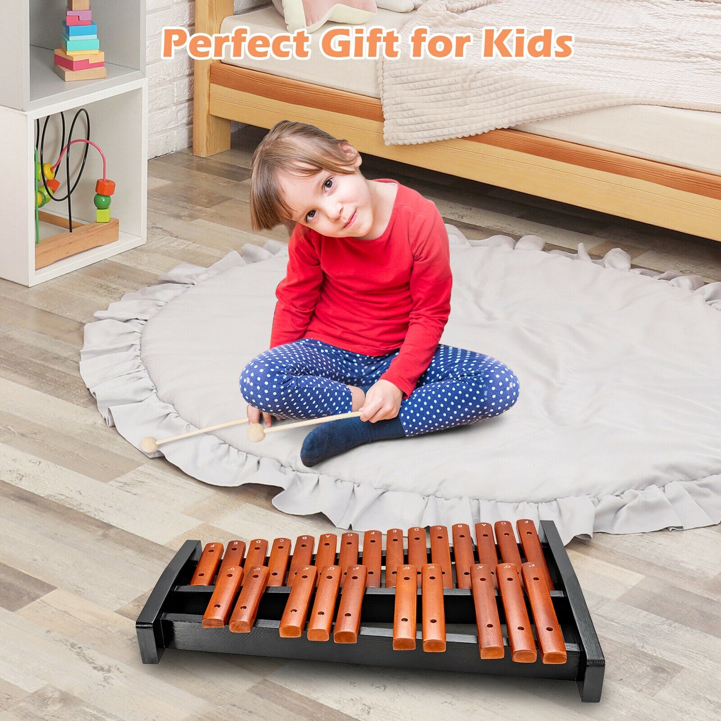 25 Notes Xylophone Wooden Percussion Educational Instrument with 2 Mallets