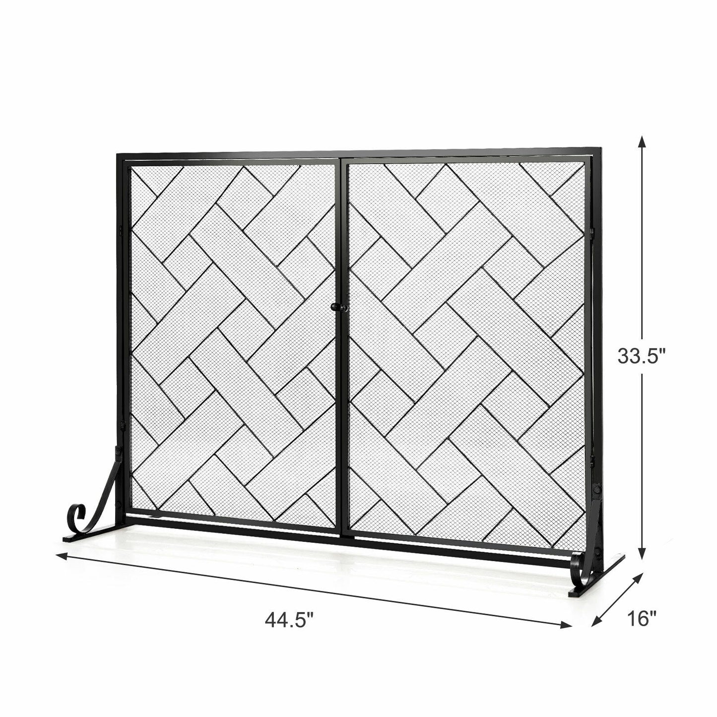 2-Panel Fireplace Screen Folding Metal Fire Place Safety Fence with Magnetic Doors-Black