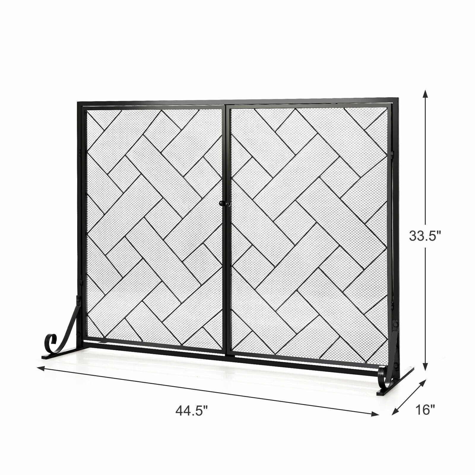 2-Panel Fireplace Screen Folding Metal Fire Place Safety Fence with Magnetic Doors-Black