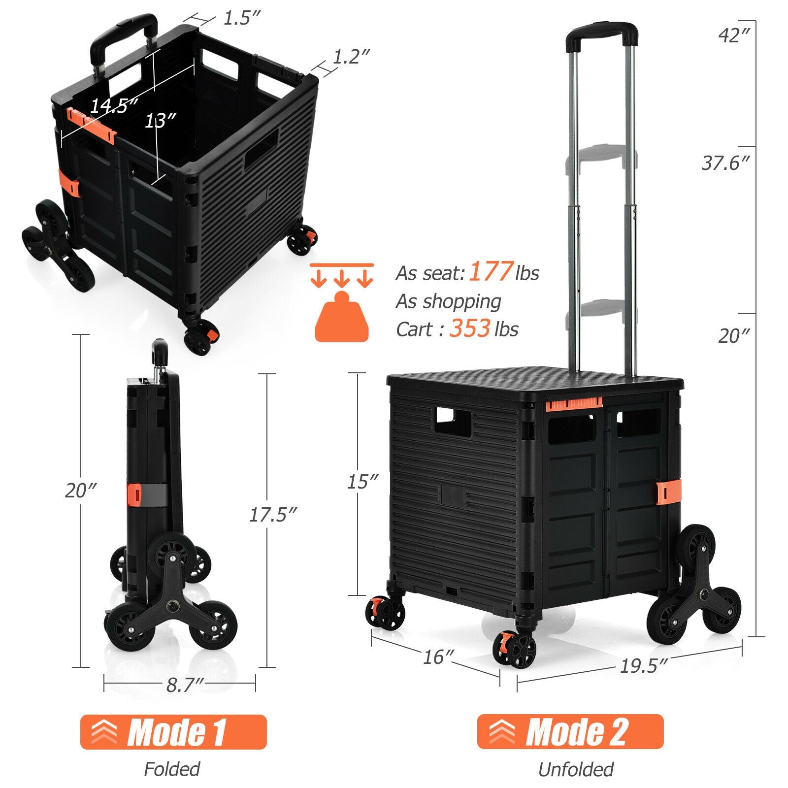 Costway Foldable Utility Cart for Travel and Shopping-Black