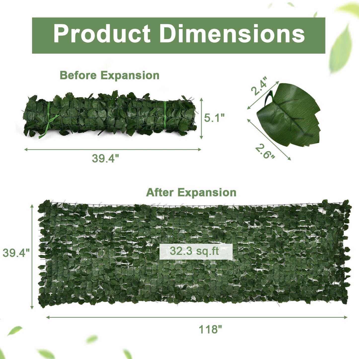 Artificial Ivy Privacy Fence Screen 118 x 39 Inch (4 Pieces)