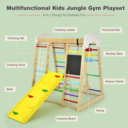 Indoor Playground Climbing Gym Wooden 8-in-1 Climber Playset for Children