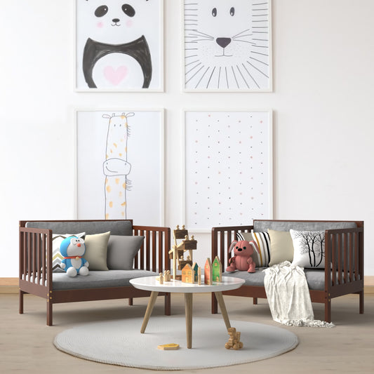2-in-1 Convertible Kids Wooden Bedroom Furniture with Guardrails