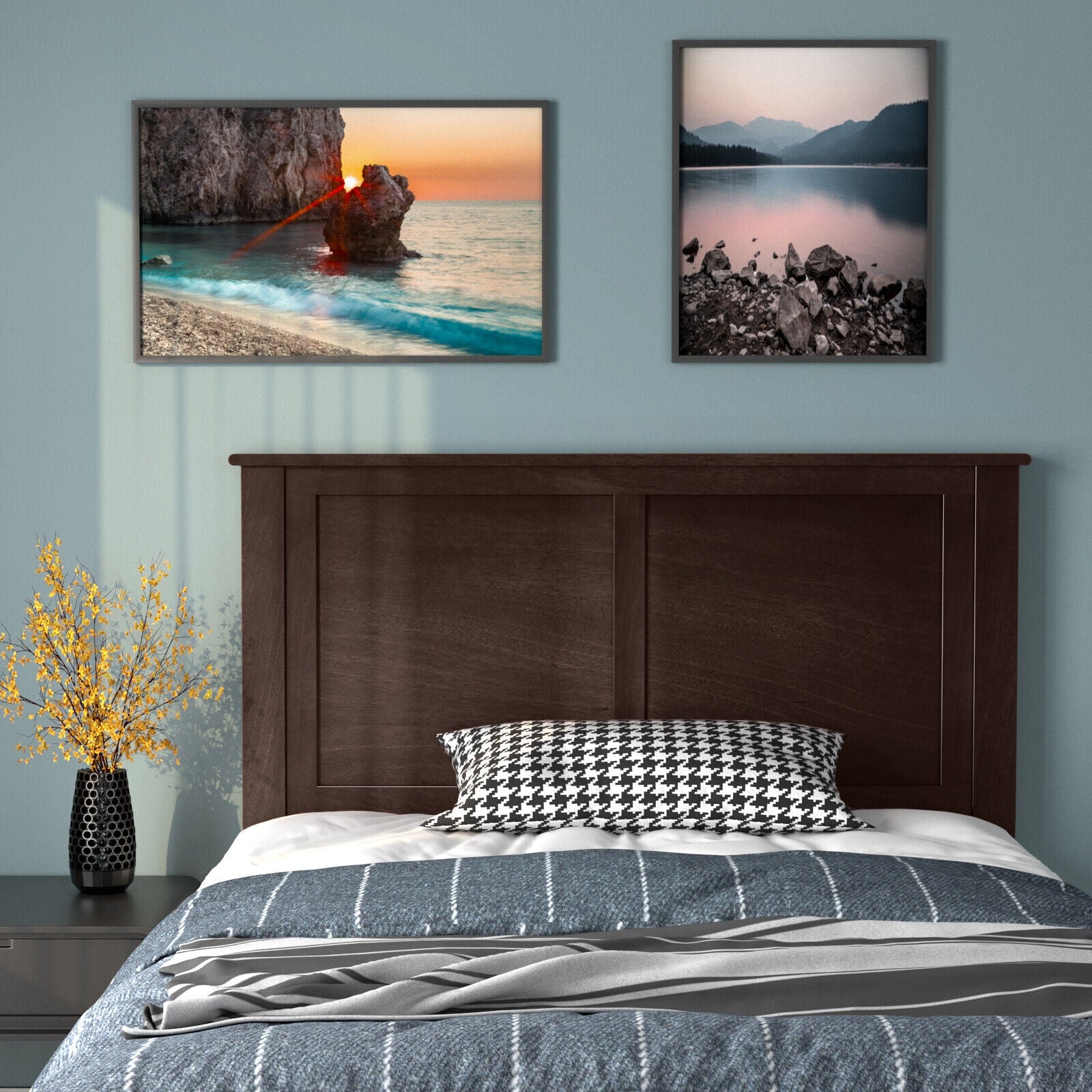Solid Wood Flat Panel Headboard for Twin-size Bed-Brown