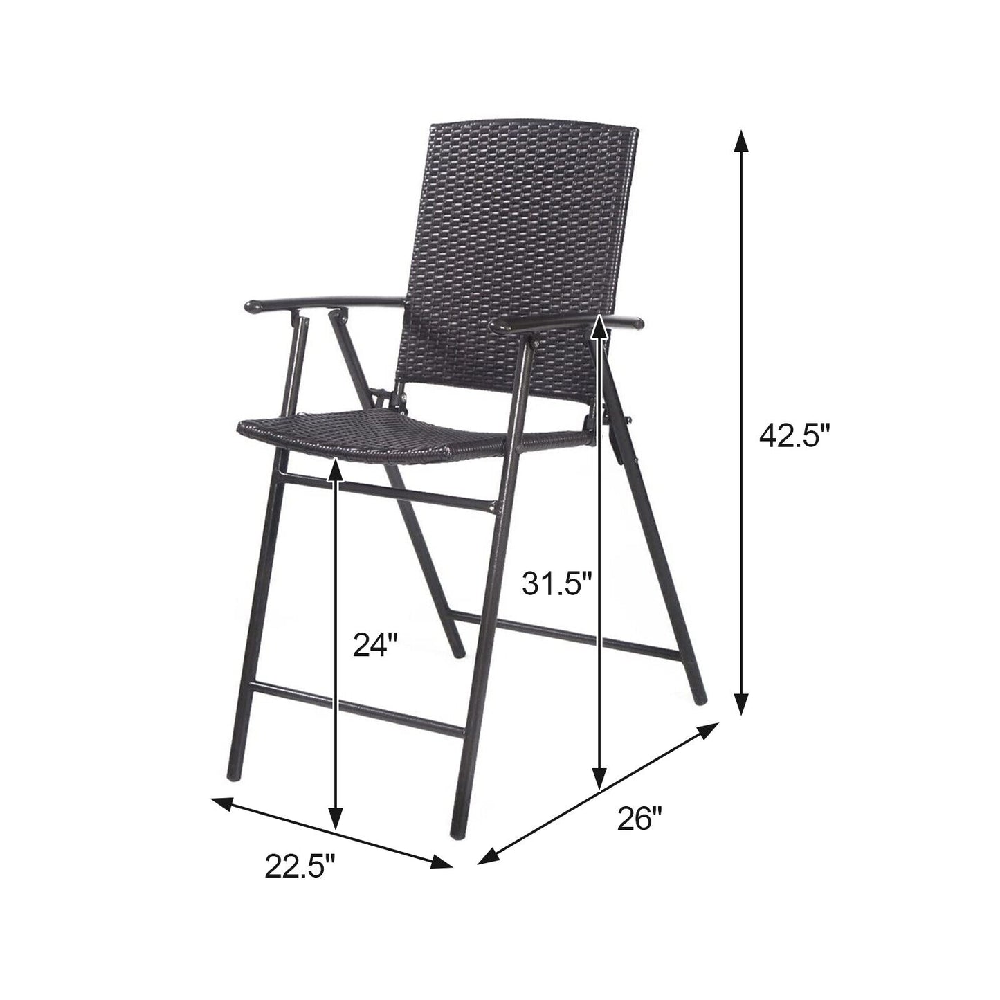 Set of 4 Folding Rattan Bar Chairs with Footrests and Armrests for Outdoors and Indoors