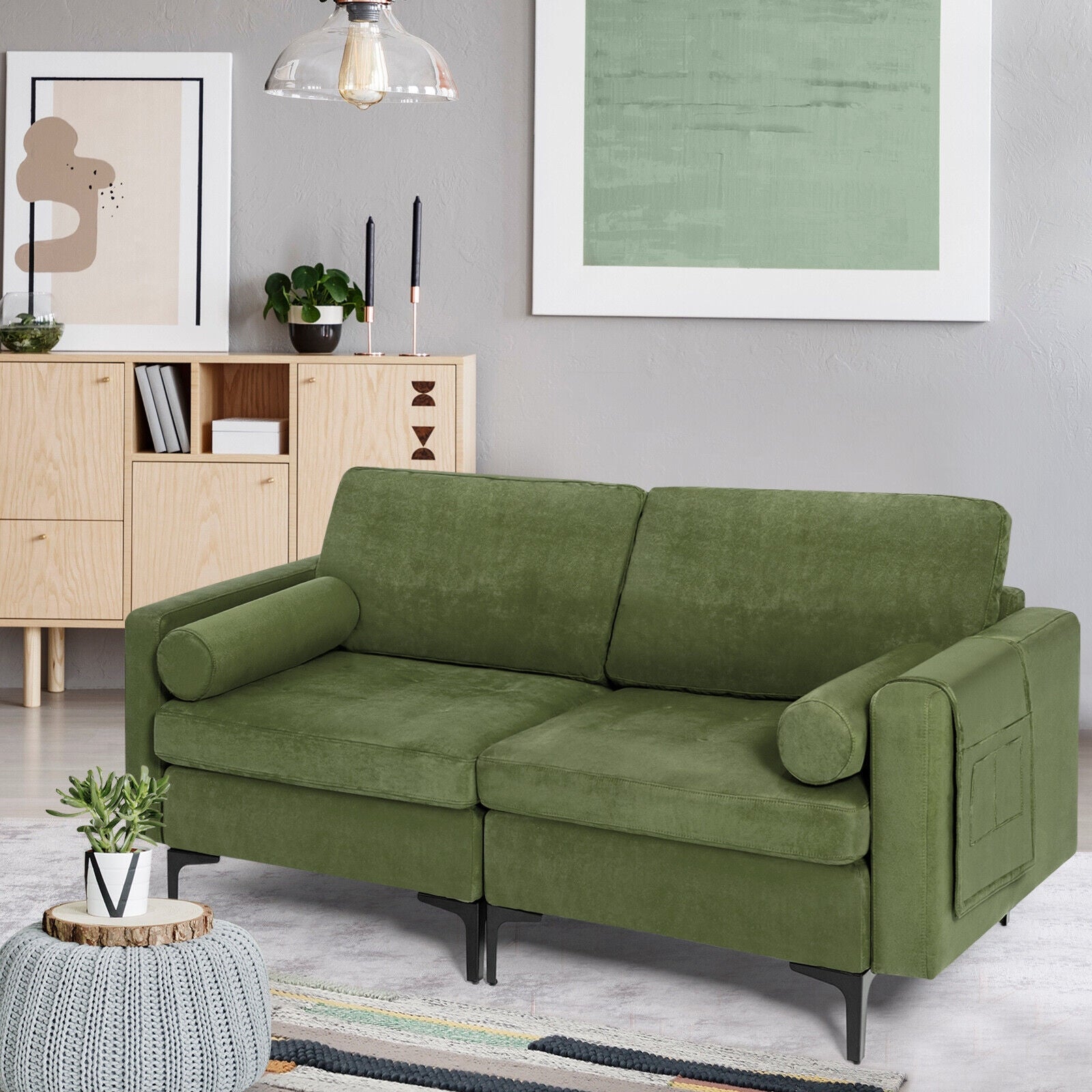 Modular 2-seat/3-Seat/4-Seat L-shaped Sectional Sofa Couch with Reversible Chaise and Socket USB Ports-2-Seat