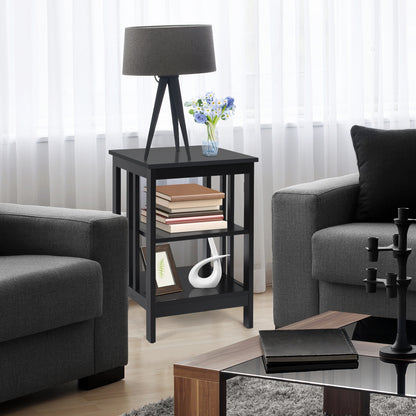 3-Tier Nightstand Sofa Side Table with Baffles and Round Corners-Black
