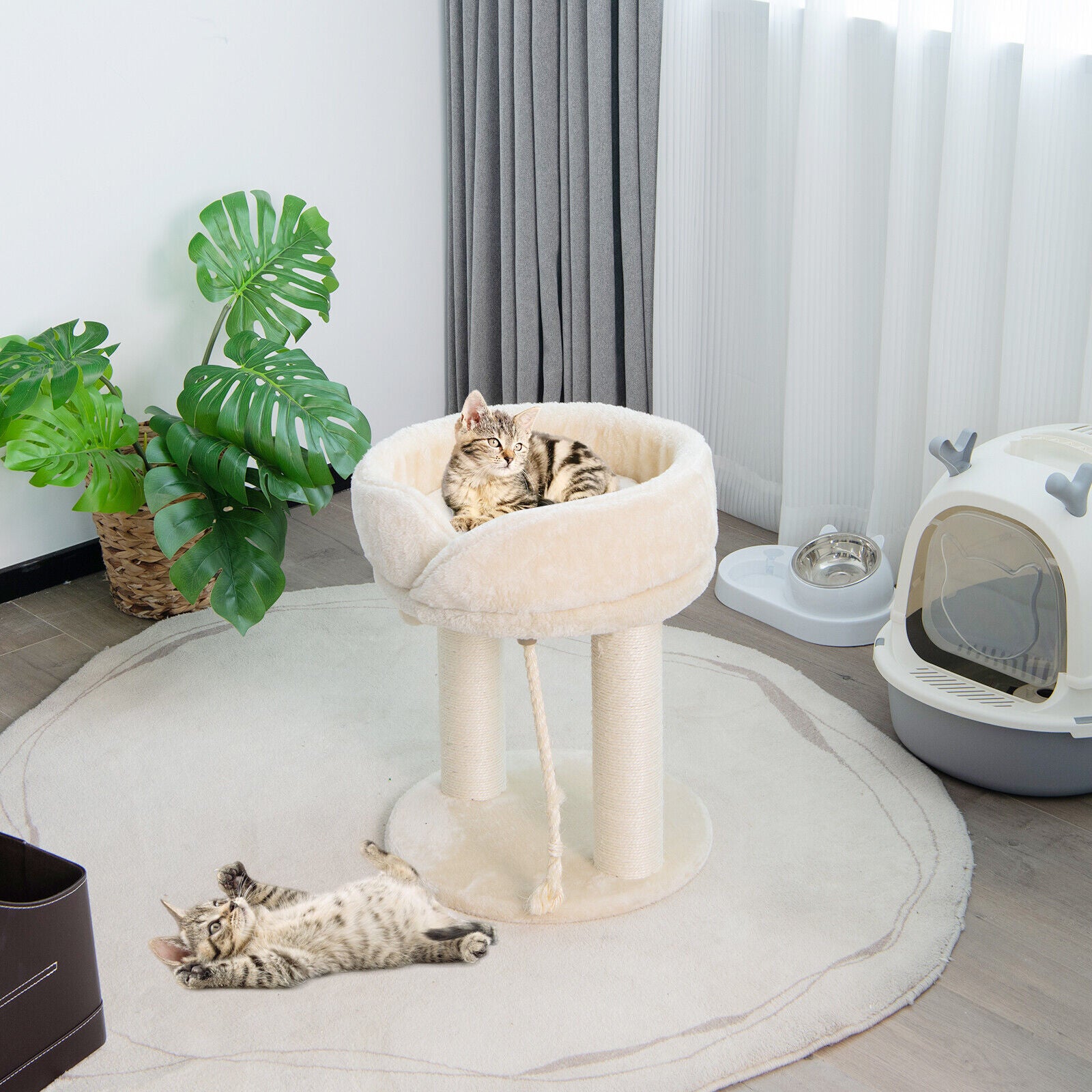 Cat Climbing Tree with Plush Perchs and Scratching Post-Beige