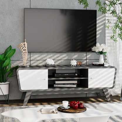 Sliding Door TV Stand with Adjustable Shelf for TVs up to 55 Inch-Gray