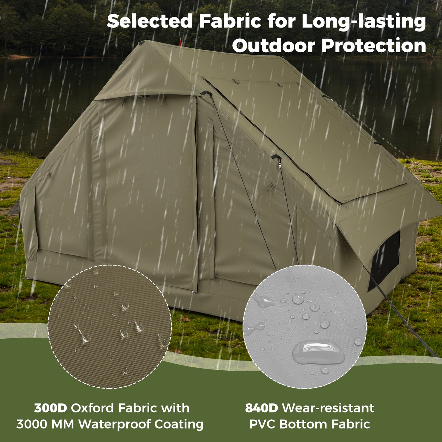 4-6 People Inflatable Camping Tent with 4 Mesh Screen Windows and 2 Doors-Green