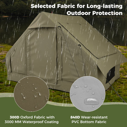 4-6 People Inflatable Camping Tent with 4 Mesh Screen Windows and 2 Doors-Green
