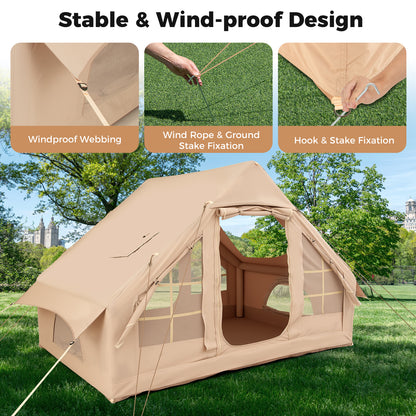 4-6 People Inflatable Camping Tent with 4 Mesh Screen Windows and 2 Doors-White