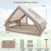 4-6 People Inflatable Camping Tent with Porch and Carrying Bag-Beige