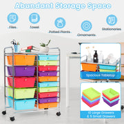 15-Drawer Utility Rolling Organizer Cart with Multi-Use Storage-Multicolor
