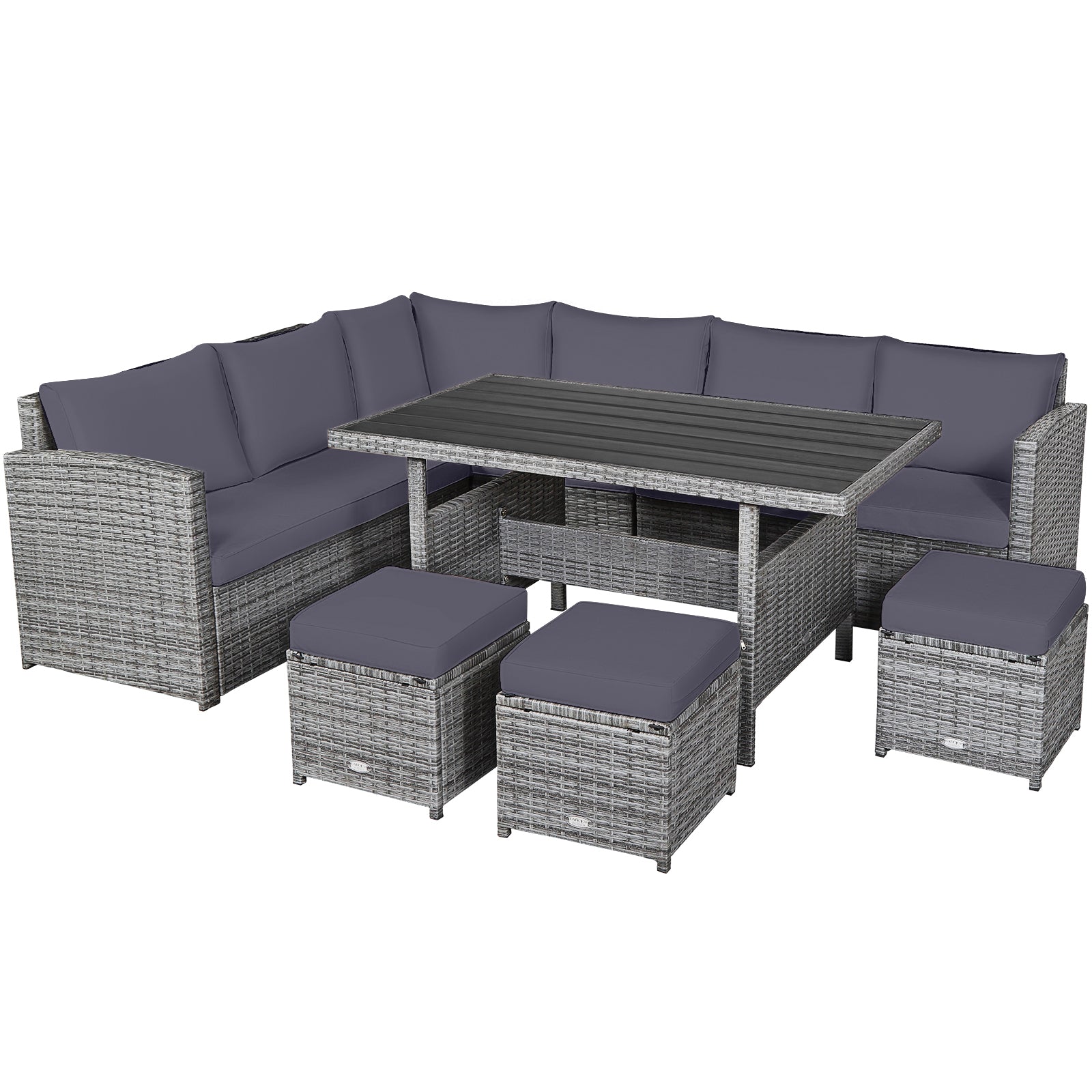 7 Pieces Patio Rattan Dining Furniture Sectional Sofa Set with Wicker Ottoman-Red - Gray