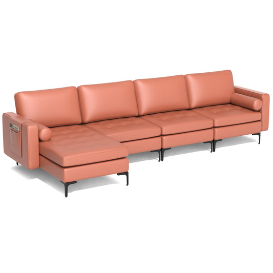 Modular L-shaped 4-Seat Sectional Sofa with Reversible Chaise and 2 USB Socket