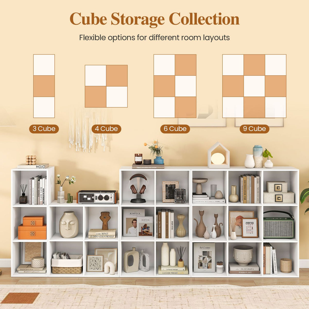 4-Cube Book Shelf Tool-Free Assembly Wooden Bookshelf Modern Bookcase Storage Organizer-White