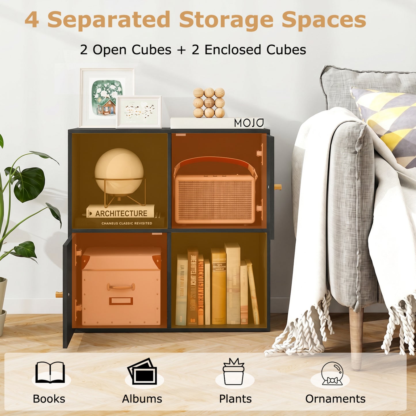 4-Cube Bookcase with 2 Cabinets and Anti-Tip Kit