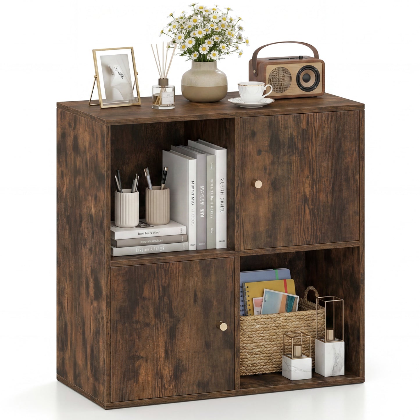 4-Cube Bookcase with 2 Cabinets and Anti-Tip Kit