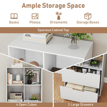 4-Cube Bookcase with 2 Drawers 51 inch 5-Tier Tall Freestanding Bookshelf-White