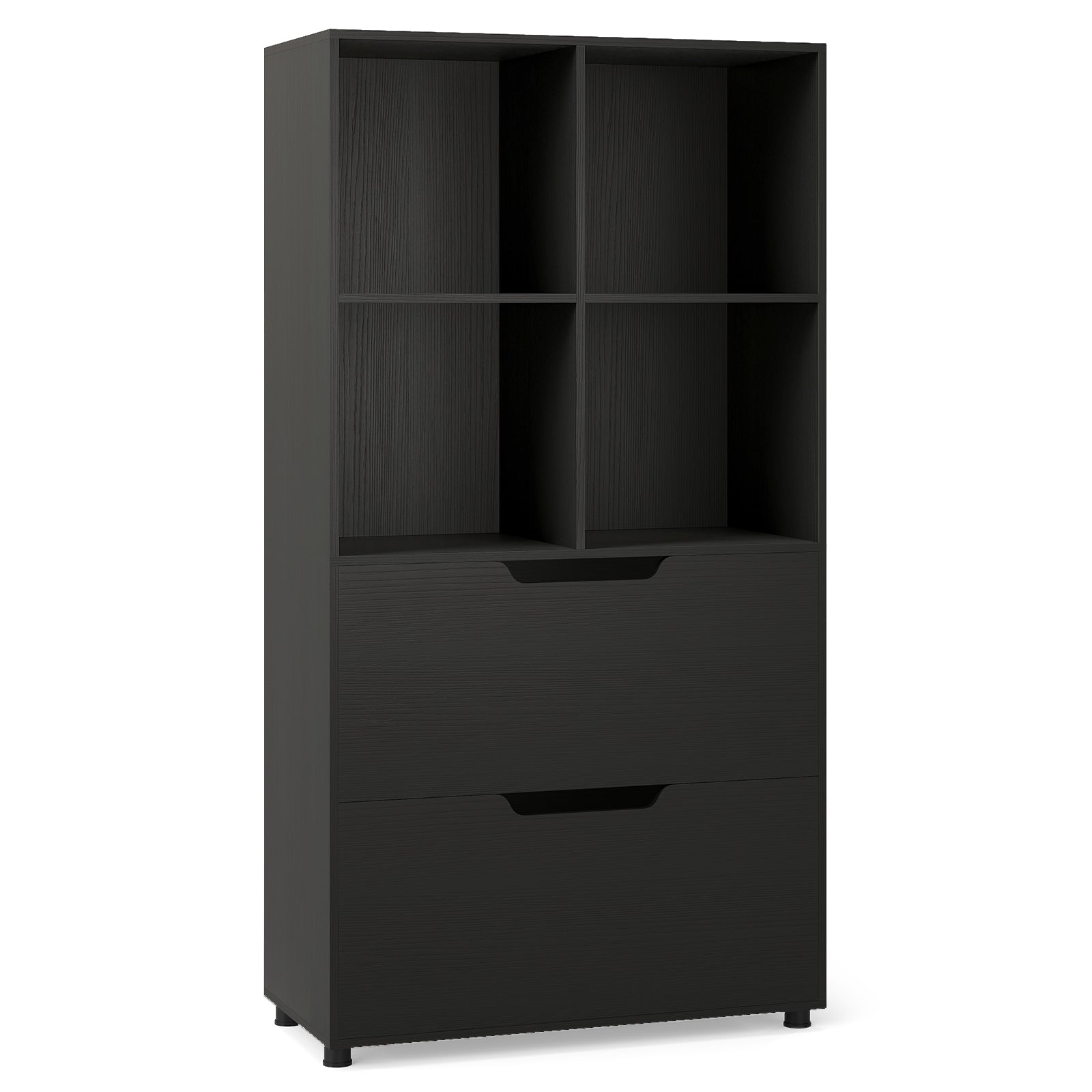 4-Cube Bookcase with 2 Drawers 51 inch 5-Tier Tall Freestanding Bookshelf-Black