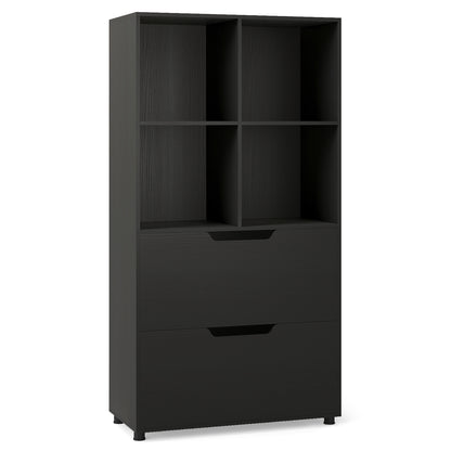 4-Cube Bookcase with 2 Drawers 51 inch 5-Tier Tall Freestanding Bookshelf-Black