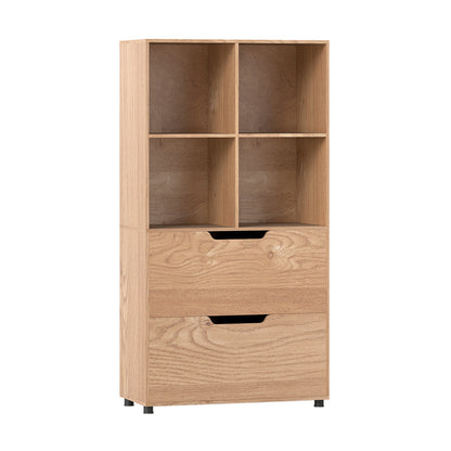 4-Cube Bookcase with 2 Drawers 51 inch 5-Tier Tall Freestanding Bookshelf-Natural